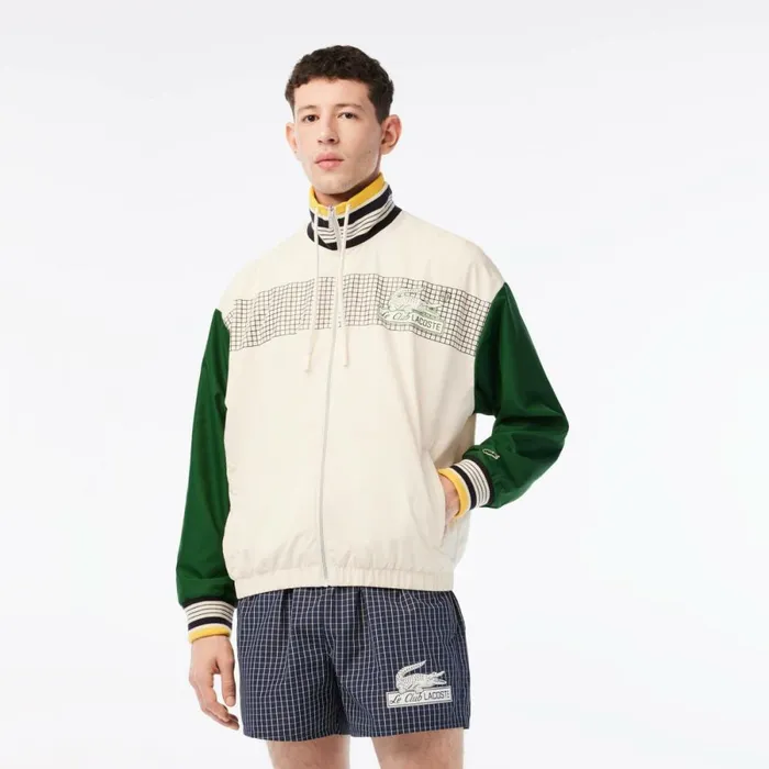Jackets and Coats Men Lacoste Mens Track Jacket White Green Pt2