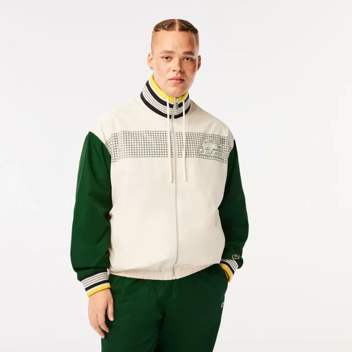 Jackets and Coats Men Lacoste Mens Track Jacket White Green Pt2