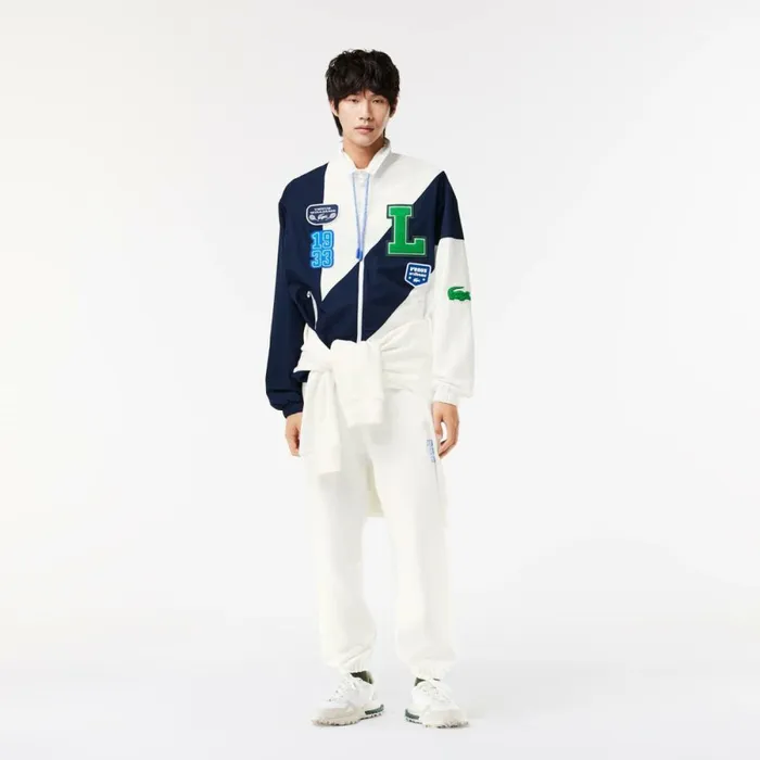 Jackets and Coats MenWomen Lacoste Lacoste X EleVen By Venus Oversized Track Jacket White Navy Blue Ev0