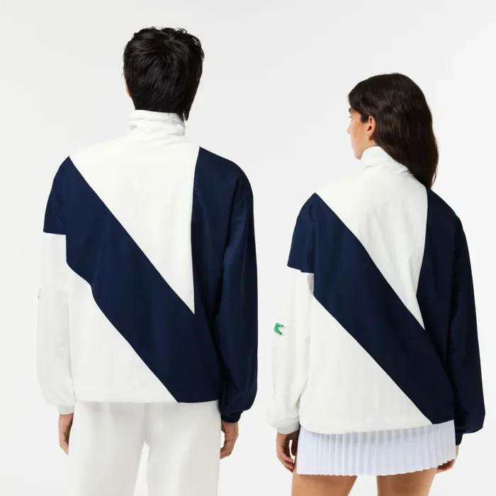 Jackets and Coats MenWomen Lacoste Lacoste X EleVen By Venus Oversized Track Jacket White Navy Blue Ev0