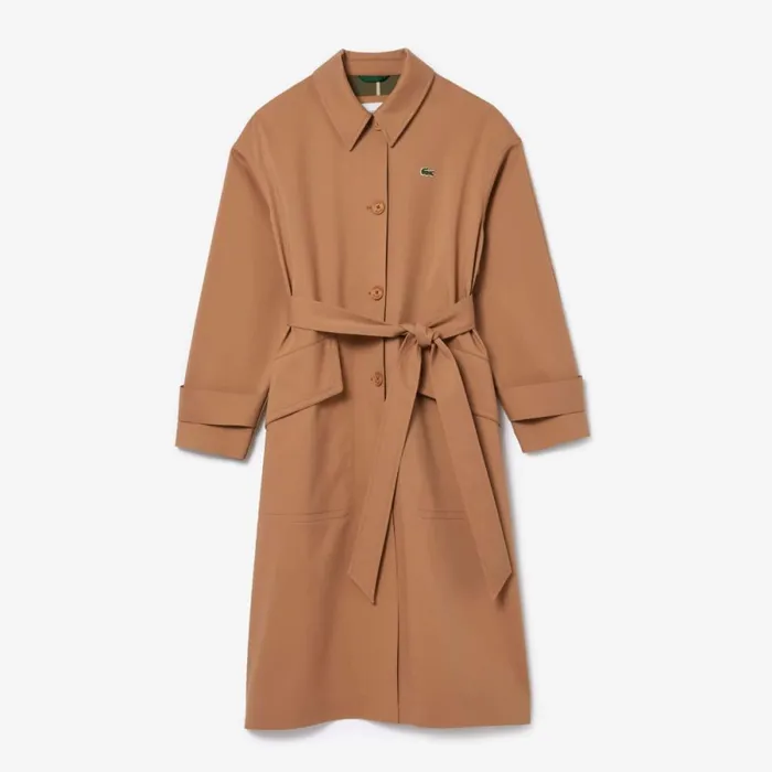 Jackets and Coats Women Lacoste Women039s Oversized Cotton Coat Brown Six