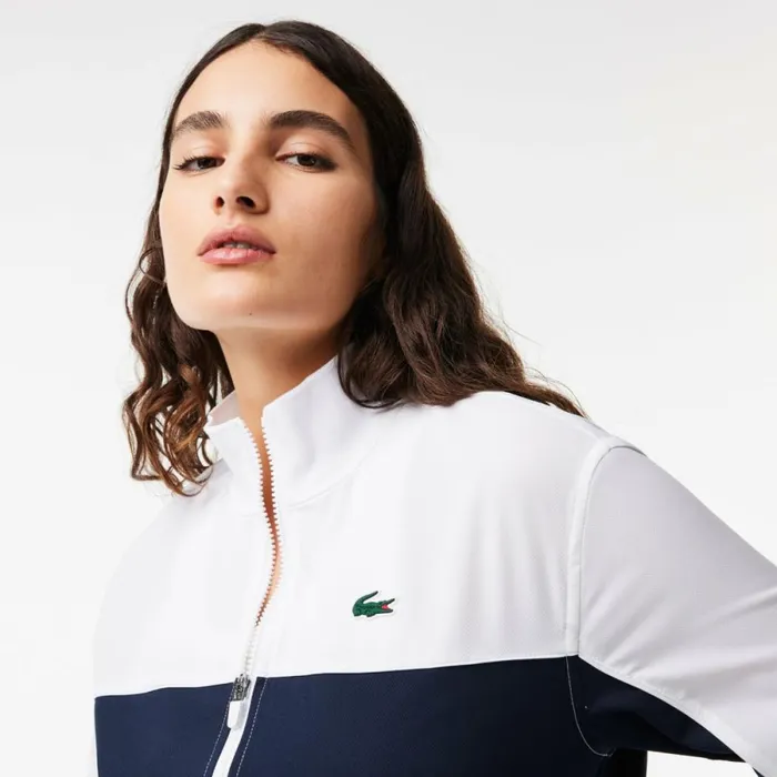Jackets and Coats Women Lacoste Women039s UltraDry Colorblock Stretch Tennis Jacket White Navy Blue 522