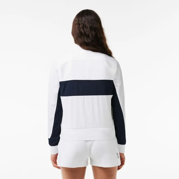 Jackets and Coats Women Lacoste Women039s UltraDry Colorblock Stretch Tennis Jacket White Navy Blue 522