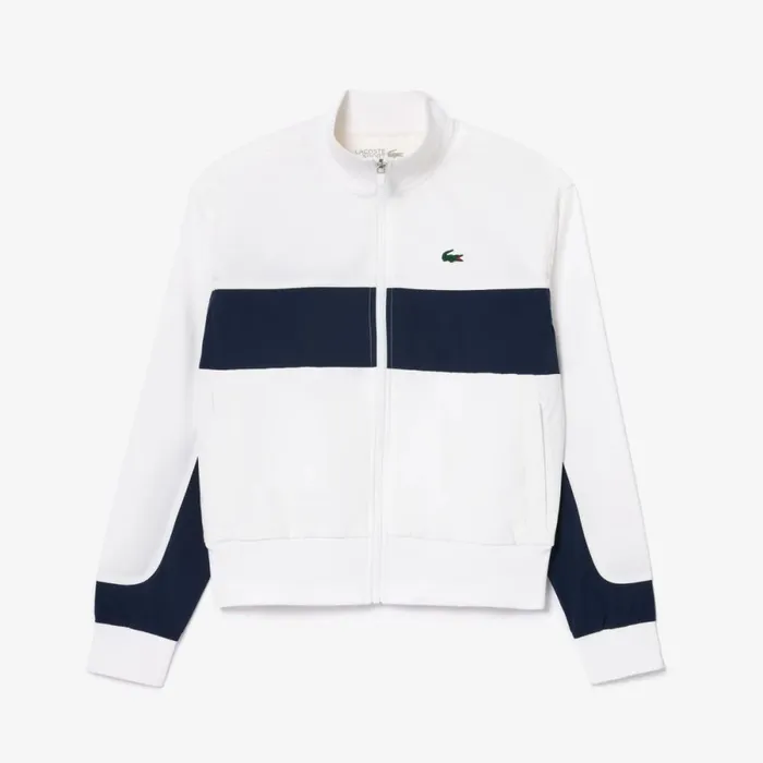 Jackets and Coats Women Lacoste Women039s UltraDry Colorblock Stretch Tennis Jacket White Navy Blue 522