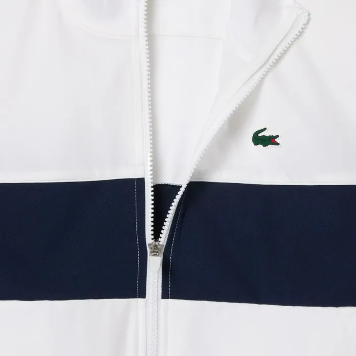 Jackets and Coats Women Lacoste Women039s UltraDry Colorblock Stretch Tennis Jacket White Navy Blue 522