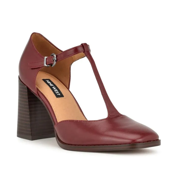 Janky T Strap Heels Dark Red Women Nine West Heels