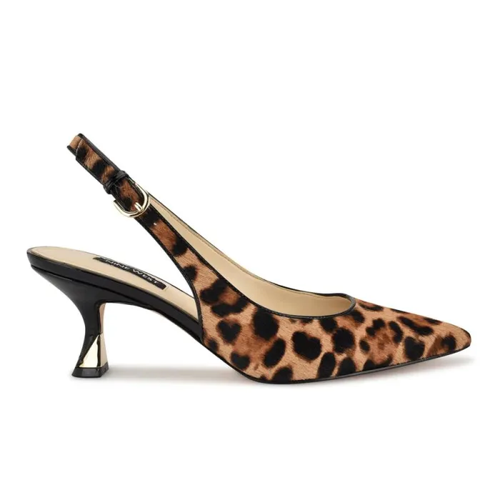 Jannit Pointy Toe Slingback Pumps Leopard Women Nine West Heels