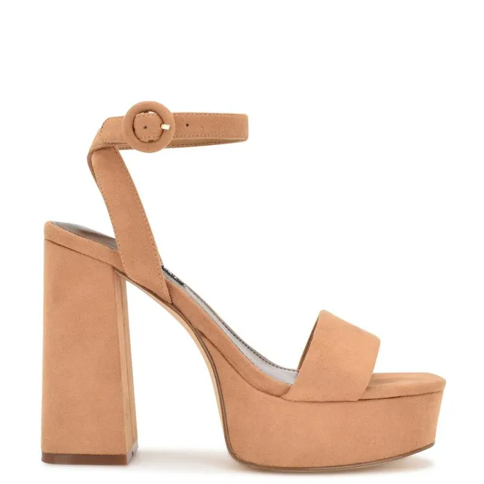 Jans Platform Sandals Cognac Suede Women Nine West Heels