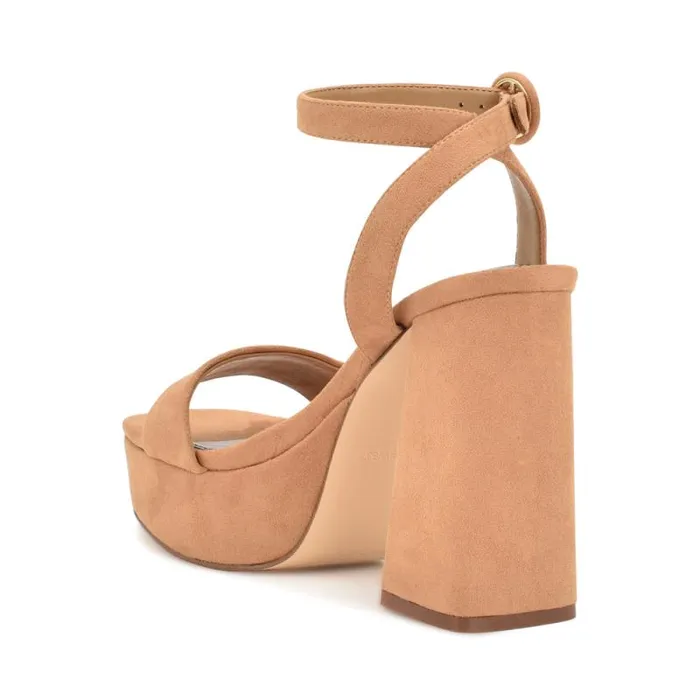 Jans Platform Sandals Cognac Suede Women Nine West Heels