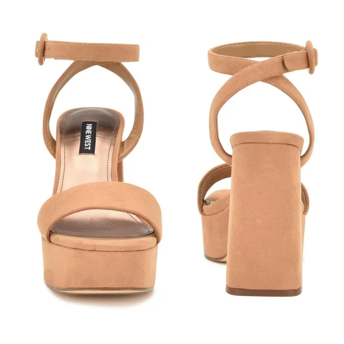 Jans Platform Sandals Cognac Suede Women Nine West Heels