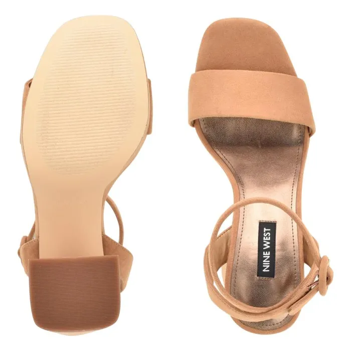 Jans Platform Sandals Cognac Suede Women Nine West Heels