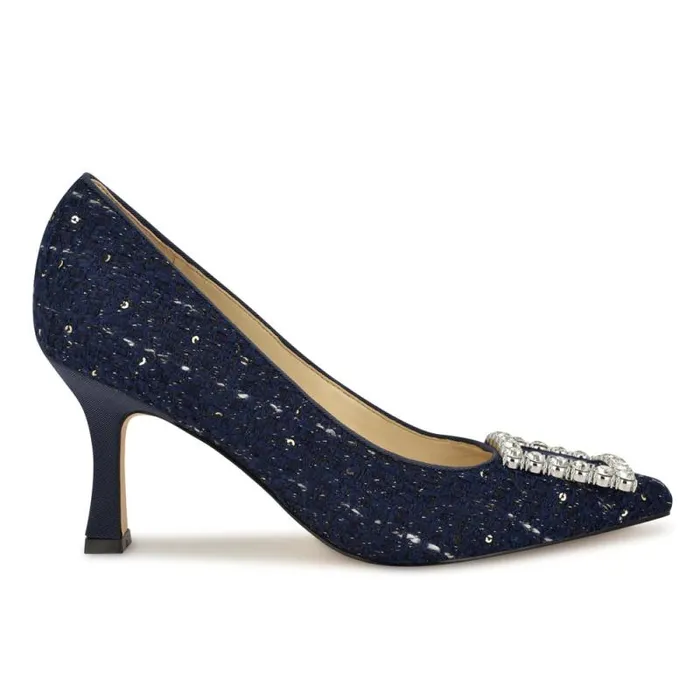 Jaquee Embellished Dress Pumps Dark Blue Tweed Women Nine West Heels