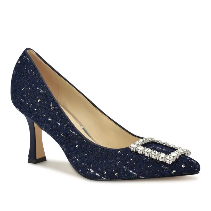 Jaquee Embellished Dress Pumps Dark Blue Tweed Women Nine West Heels Jaquee Embellished Dress Pumps Dark Blue Tweed Women Nine West Heels