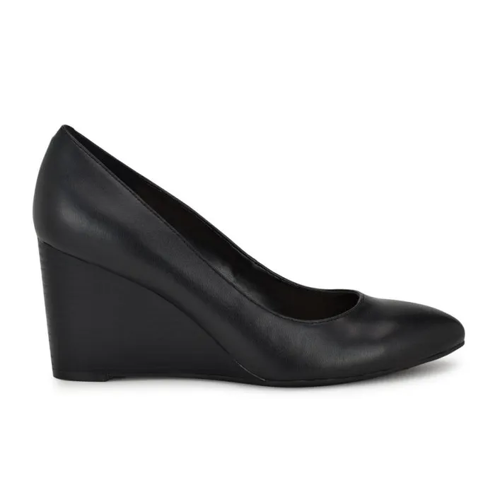 Jazzin Almond Toe Wedges Black Women Nine West Heels