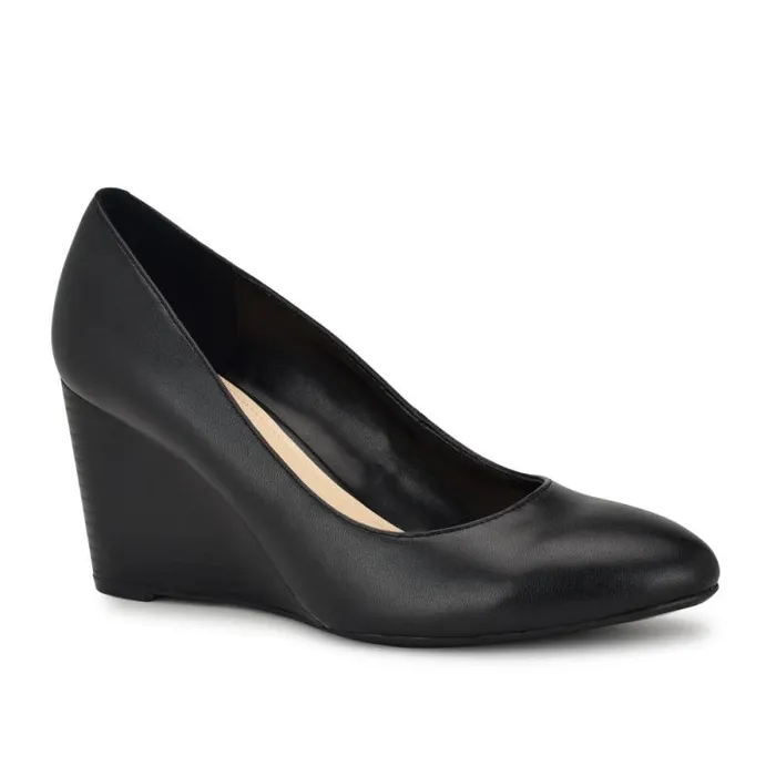Jazzin Almond Toe Wedges Black Women Nine West Heels