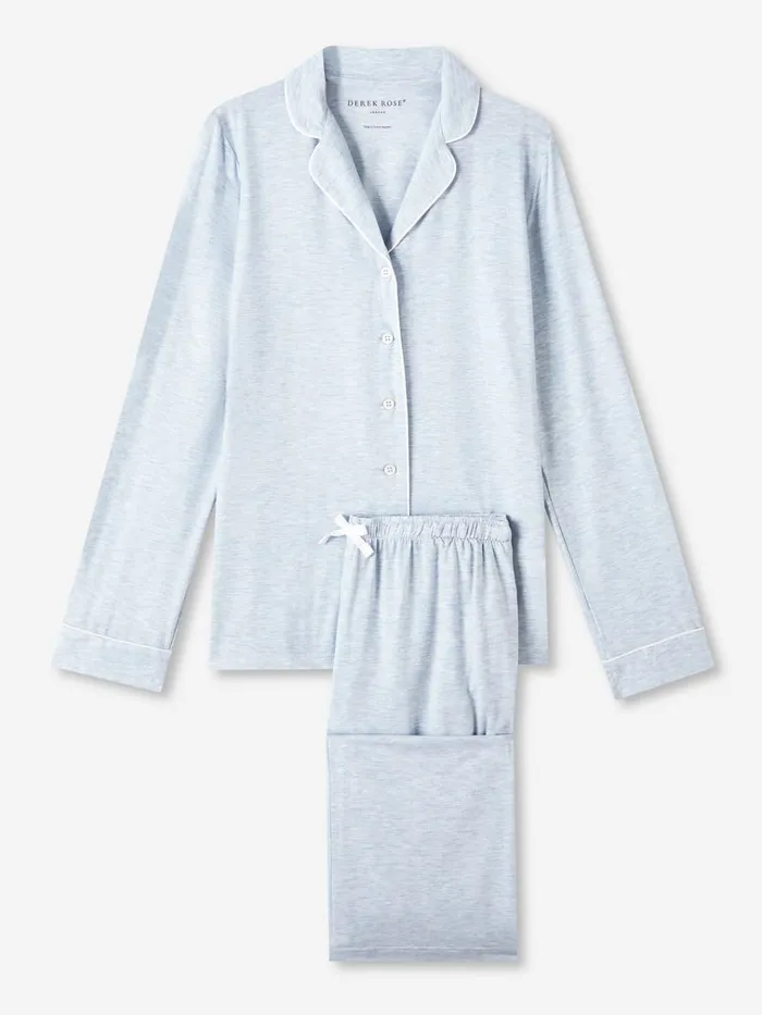 Jersey Pajamas Women Derek Rose Pajamas Ethan Micro Modal Stretch Light Blue Marl