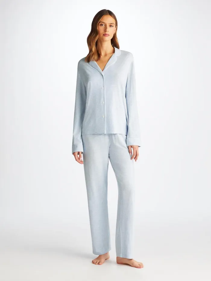 Jersey Pajamas Women Derek Rose Pajamas Ethan Micro Modal Stretch Light Blue Marl