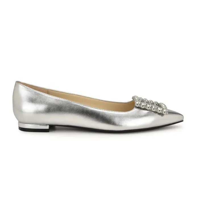 Jesike Pointy Toe Flats Silver Women Nine West Flats