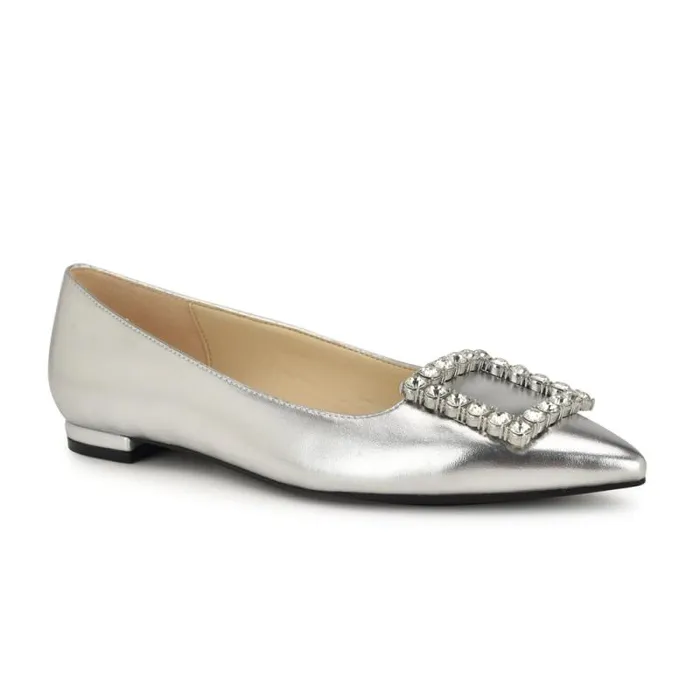 Jesike Pointy Toe Flats Silver Women Nine West Flats Jesike Pointy Toe Flats Silver Women Nine West Flats