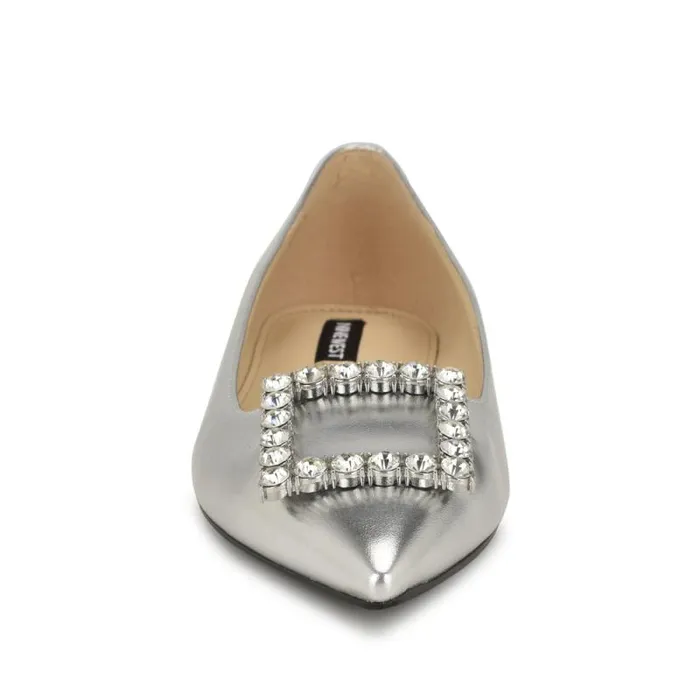 Jesike Pointy Toe Flats Silver Women Nine West Flats Jesike Pointy Toe Flats Silver Women Nine West Flats