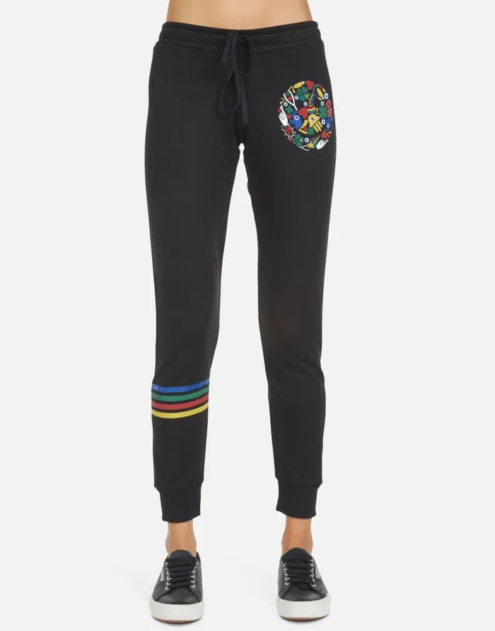 Jess Lucky Happy Face Black Women Lauren Moshi Long Sweatpants