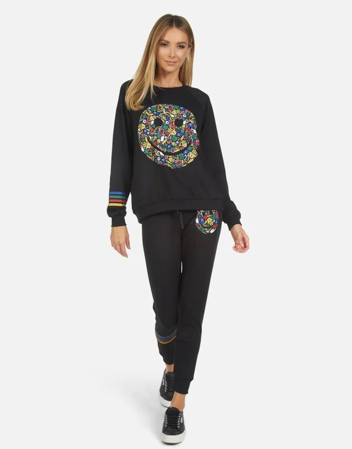 Jess Lucky Happy Face Black Women Lauren Moshi Long Sweatpants
