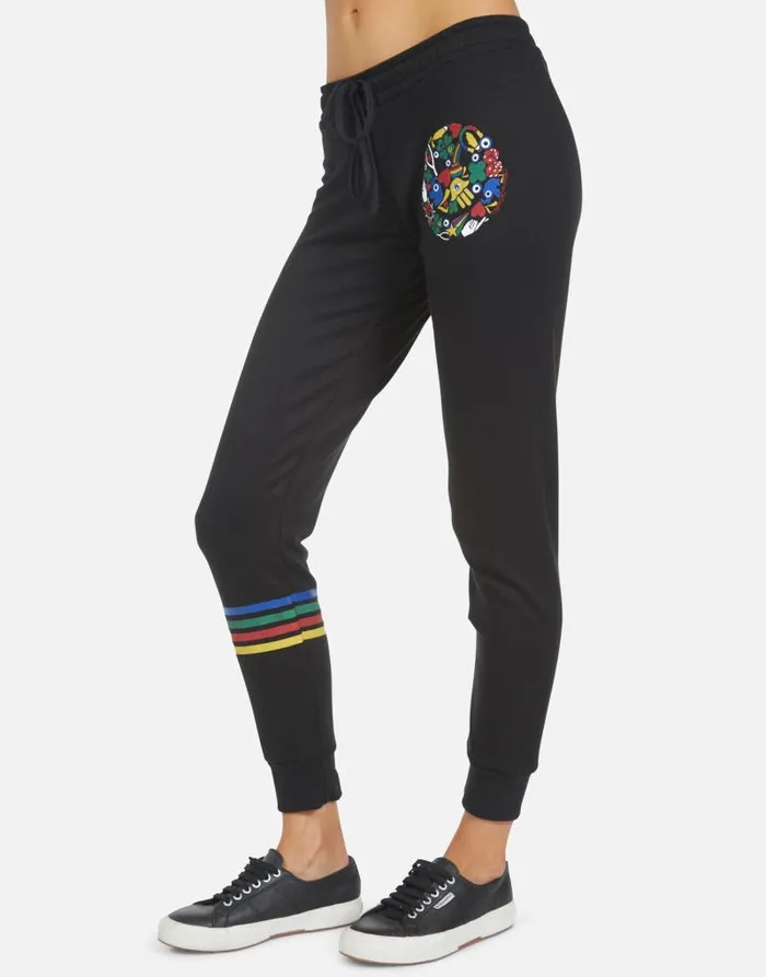 Jess Lucky Happy Face Black Women Lauren Moshi Long Sweatpants