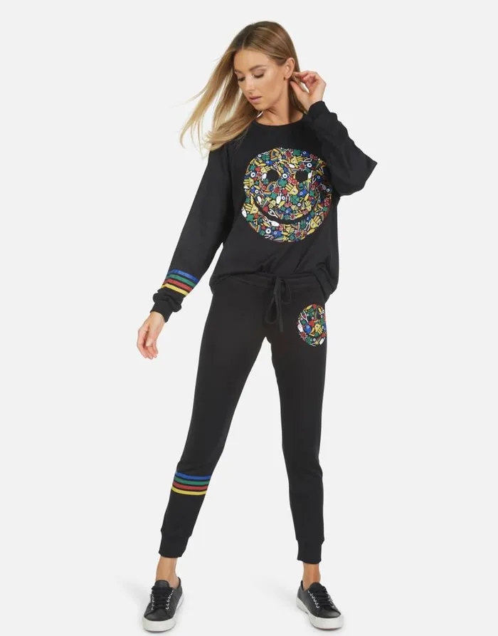 Jess Lucky Happy Face Black Women Lauren Moshi Long Sweatpants