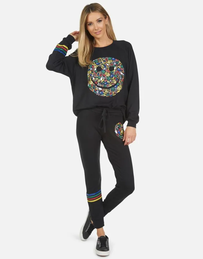 Jess Lucky Happy Face Black Women Lauren Moshi Long Sweatpants