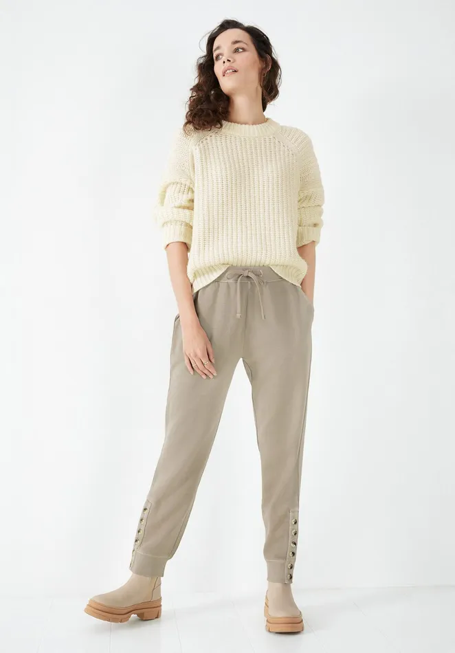 Joggers and Leggings Women Hush Skip Button Hem Joggers Stone Grey