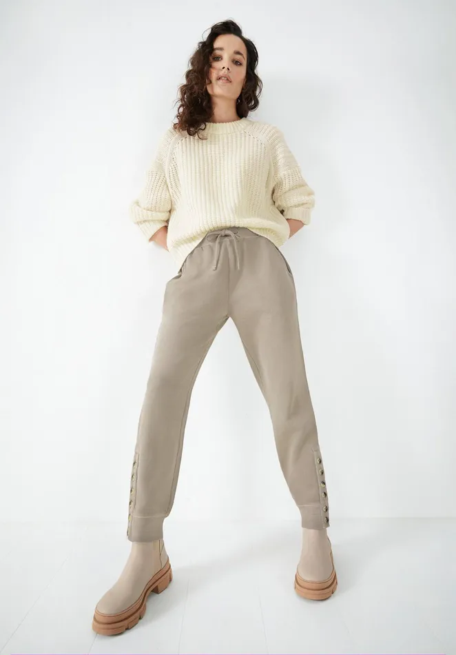 Joggers and Leggings Women Hush Skip Button Hem Joggers Stone Grey
