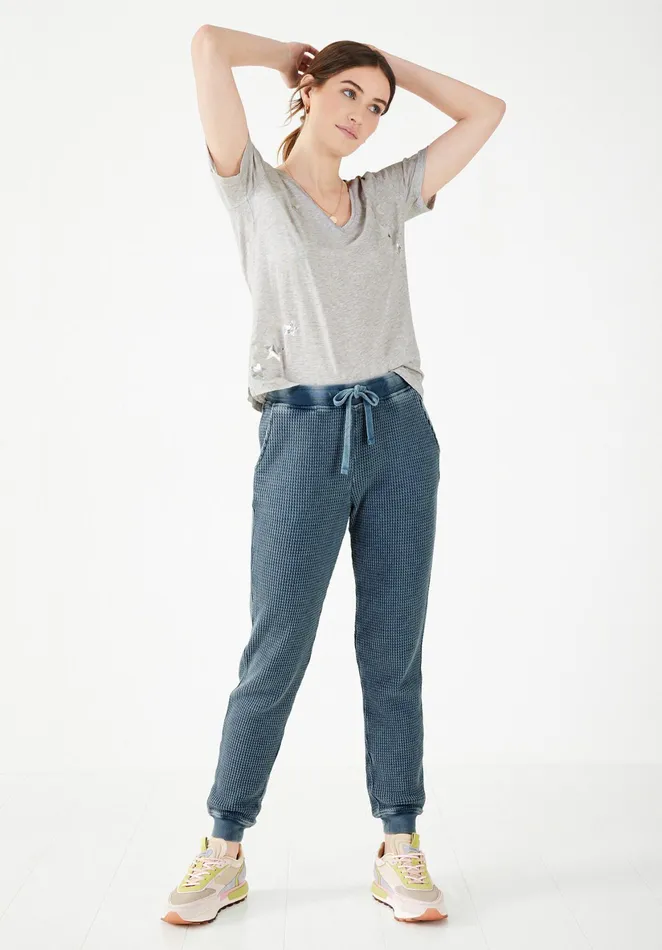Joggers and Leggings Women Hush Slim Leg Waffle Joggers Greyish Blue