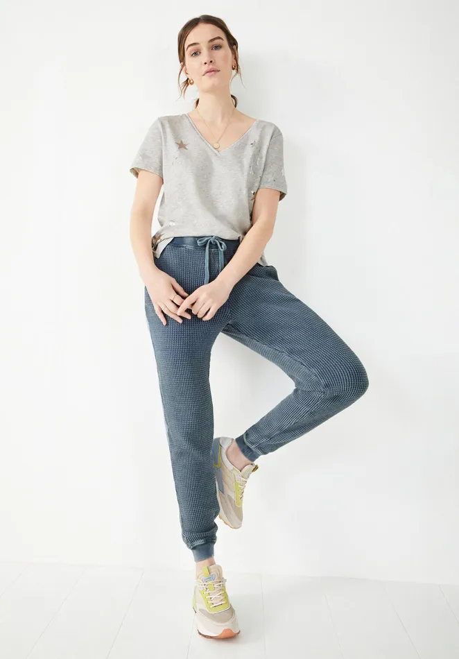 Joggers and Leggings Women Hush Slim Leg Waffle Joggers Greyish Blue