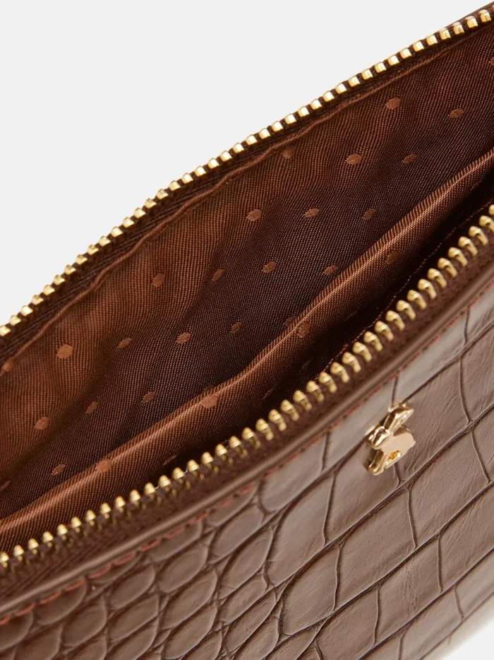 Joules Bags Women Brown Faux Leather Croc Effect Wrist Purse