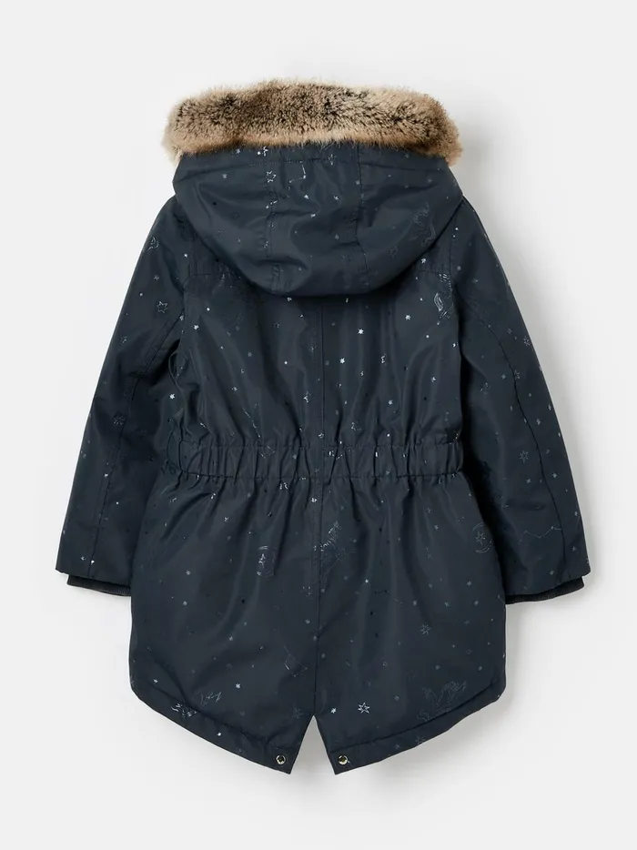 Joules Coats and Jackets Girls Navy Printed Waterproof Parka Coat