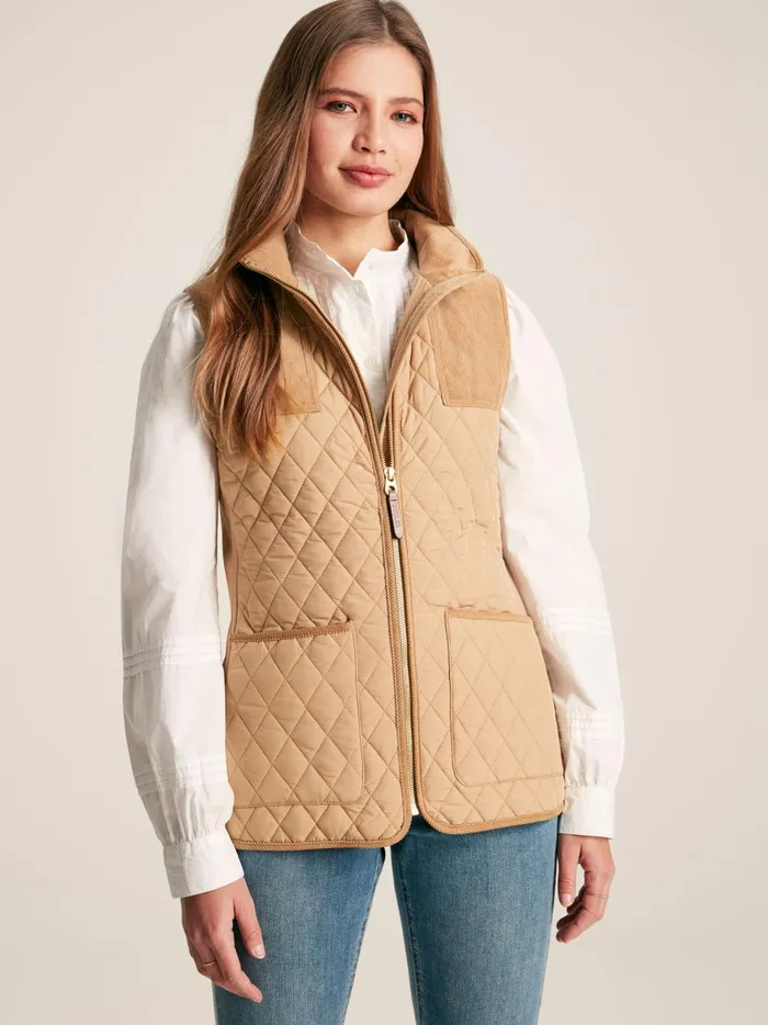 Joules Coats and Jackets Women Beige Showerproof Diamond Quilted Gilet