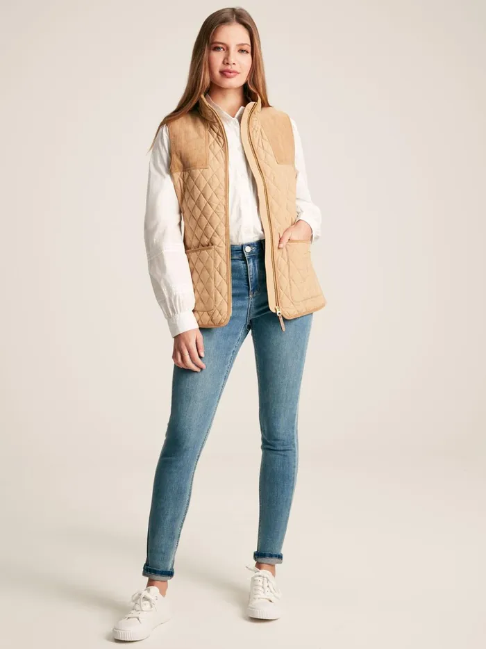 Joules Coats and Jackets Women Beige Showerproof Diamond Quilted Gilet