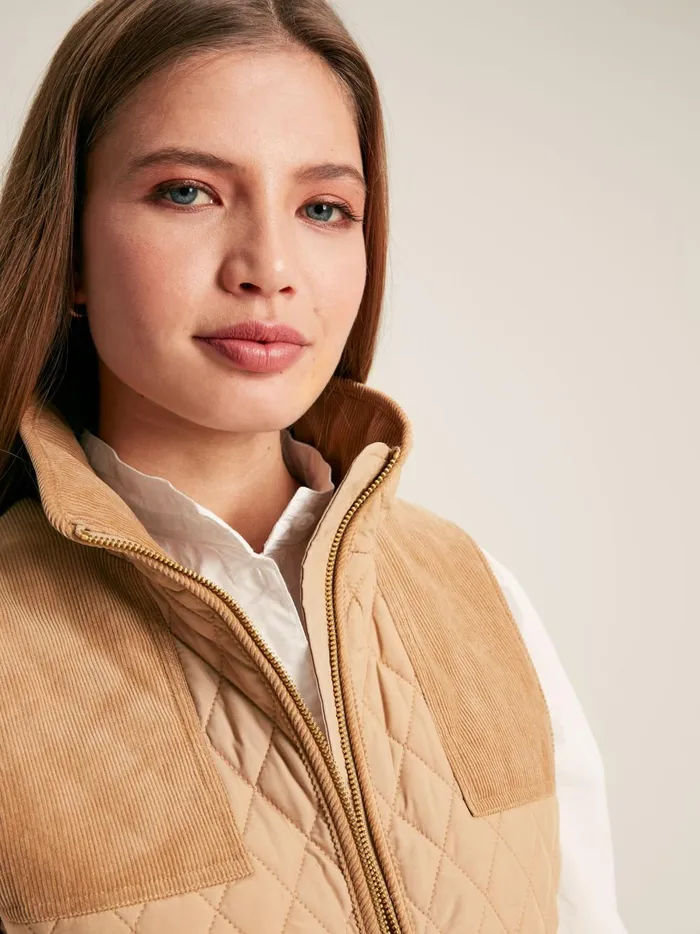 Joules Coats and Jackets Women Beige Showerproof Diamond Quilted Gilet