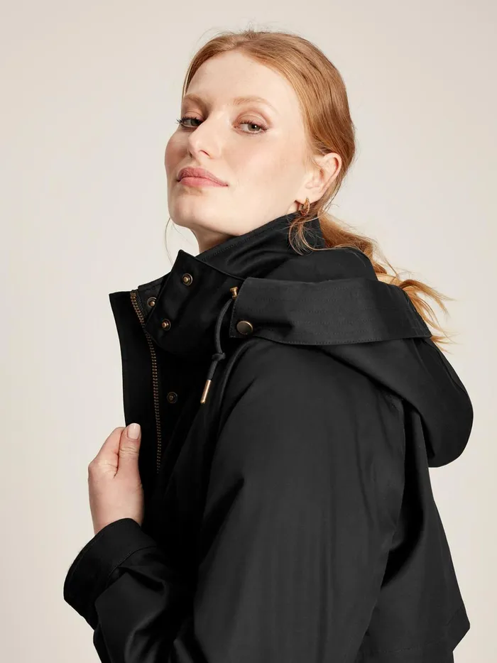 Joules Coats and Jackets Women Black Long Waterpoof Raincoat With Hood