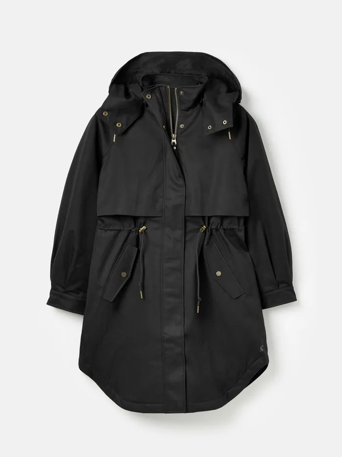Joules Coats and Jackets Women Black Long Waterpoof Raincoat With Hood