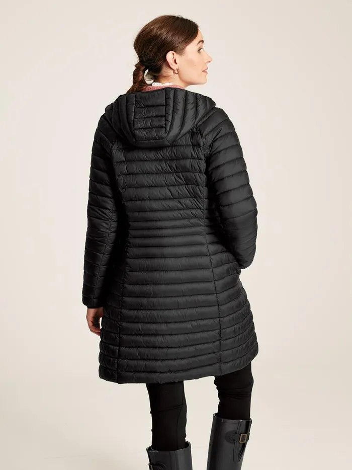 Joules Coats and Jackets Women Black Showerproof Long Packable Padded Coat