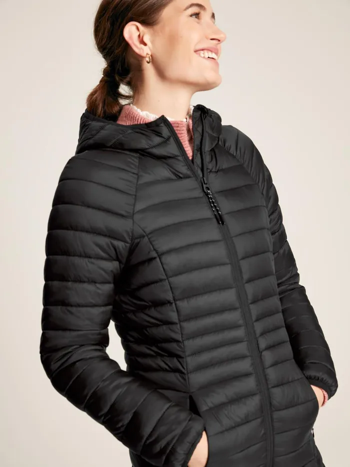 Joules Coats and Jackets Women Black Showerproof Long Packable Padded Coat