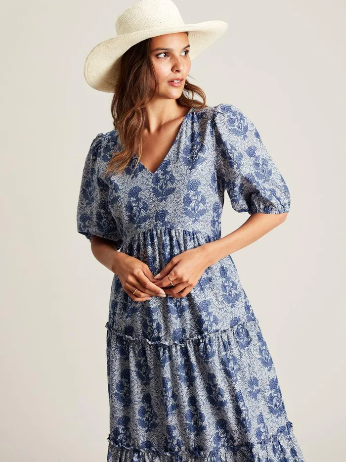 Joules Dresses Women Light Blue VNeck Tiered Dress