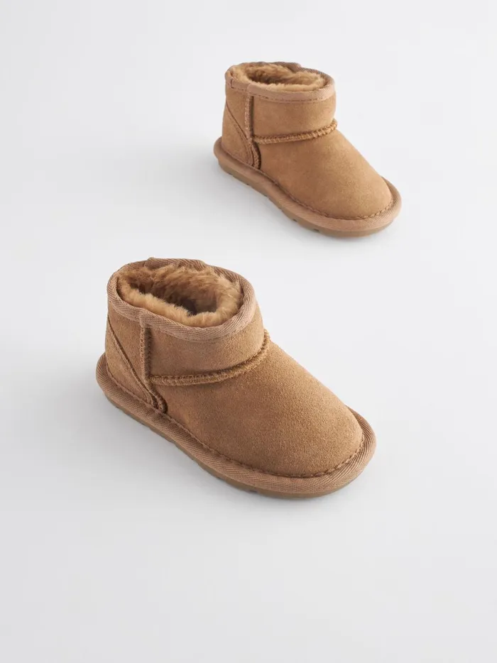 Joules Footwear Girls Next Tan Brown Suede Faux Fur Lined Water Repellent PullOn Suede Boots