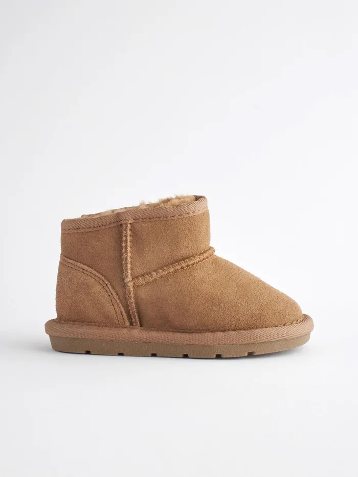 Joules Footwear Girls Next Tan Brown Suede Faux Fur Lined Water Repellent PullOn Suede Boots