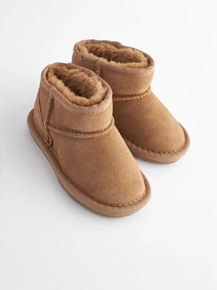 Joules Footwear Girls Next Tan Brown Suede Faux Fur Lined Water Repellent PullOn Suede Boots