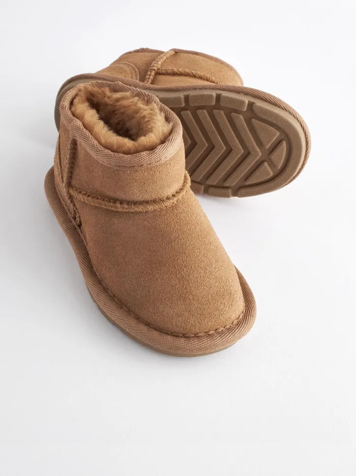 Joules Footwear Girls Next Tan Brown Suede Faux Fur Lined Water Repellent PullOn Suede Boots