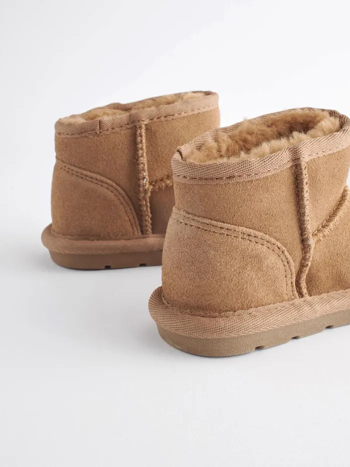 Joules Footwear Girls Next Tan Brown Suede Faux Fur Lined Water Repellent PullOn Suede Boots