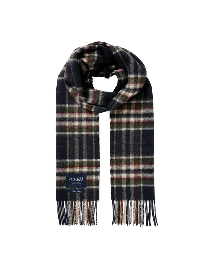 Joules Hats Gloves and Scarves Men Navy Check Wool Scarf