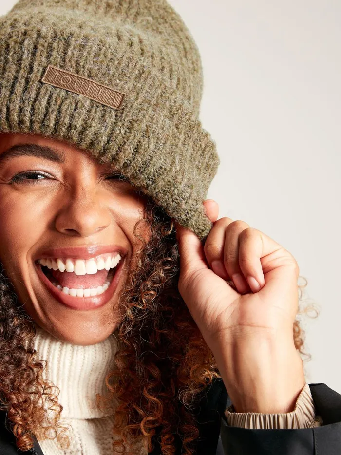 Joules Hats Women Brown Oversized Knitted Beanie Hat
